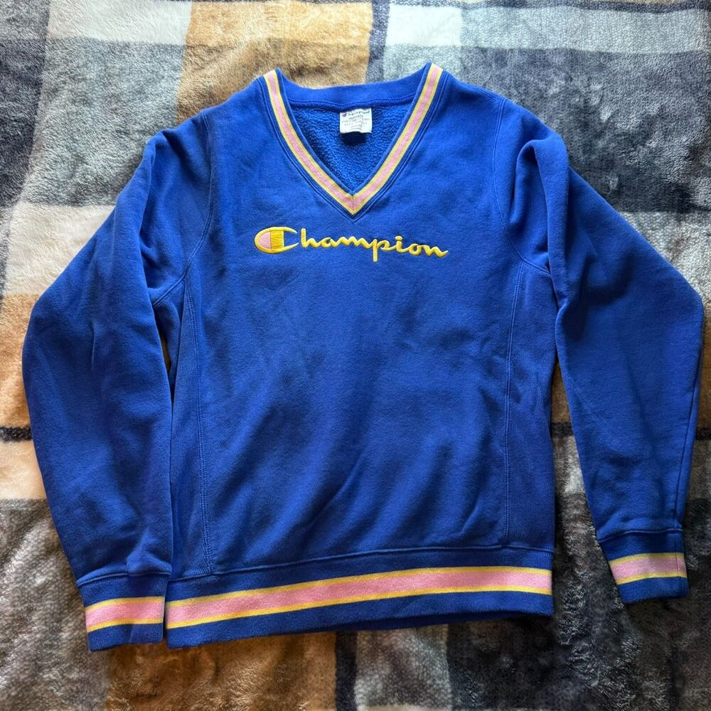Urban Outfitters Exclusive Champion V-Neck Sweatshirt Blue Small EXC S UO RARE